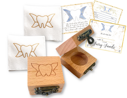 Tooth Fairy Box with Soft Tooth Pouch (Magnetic or Clasp Closure Sets)
