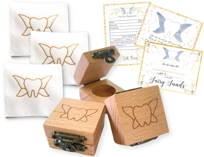 Tooth Fairy Box with Soft Tooth Pouch (Magnetic or Clasp Closure Sets)