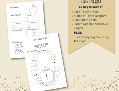 Tooth Fairy Log Book and Keepsake Journal, Gold Glitter - 20MomentsofTooth