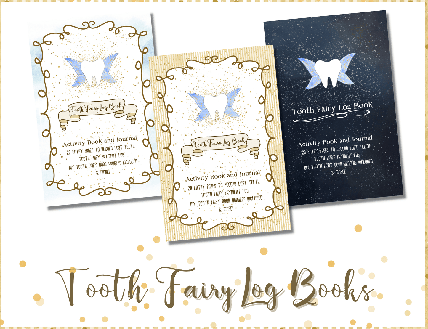 Tooth Fairy Log Book and Keepsake Journal, Gold Glitter