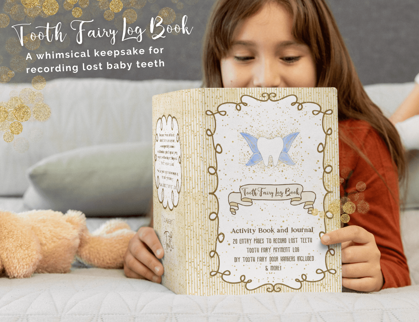 Tooth Fairy Log Book and Keepsake Journal, Gold Glitter - 20MomentsofTooth